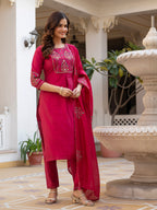 Pink Mango Silk Traditional Dress with Embroidered Dupatta