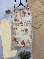 Very Beautiful Cream Muslin Silk Floral Print Suit Set