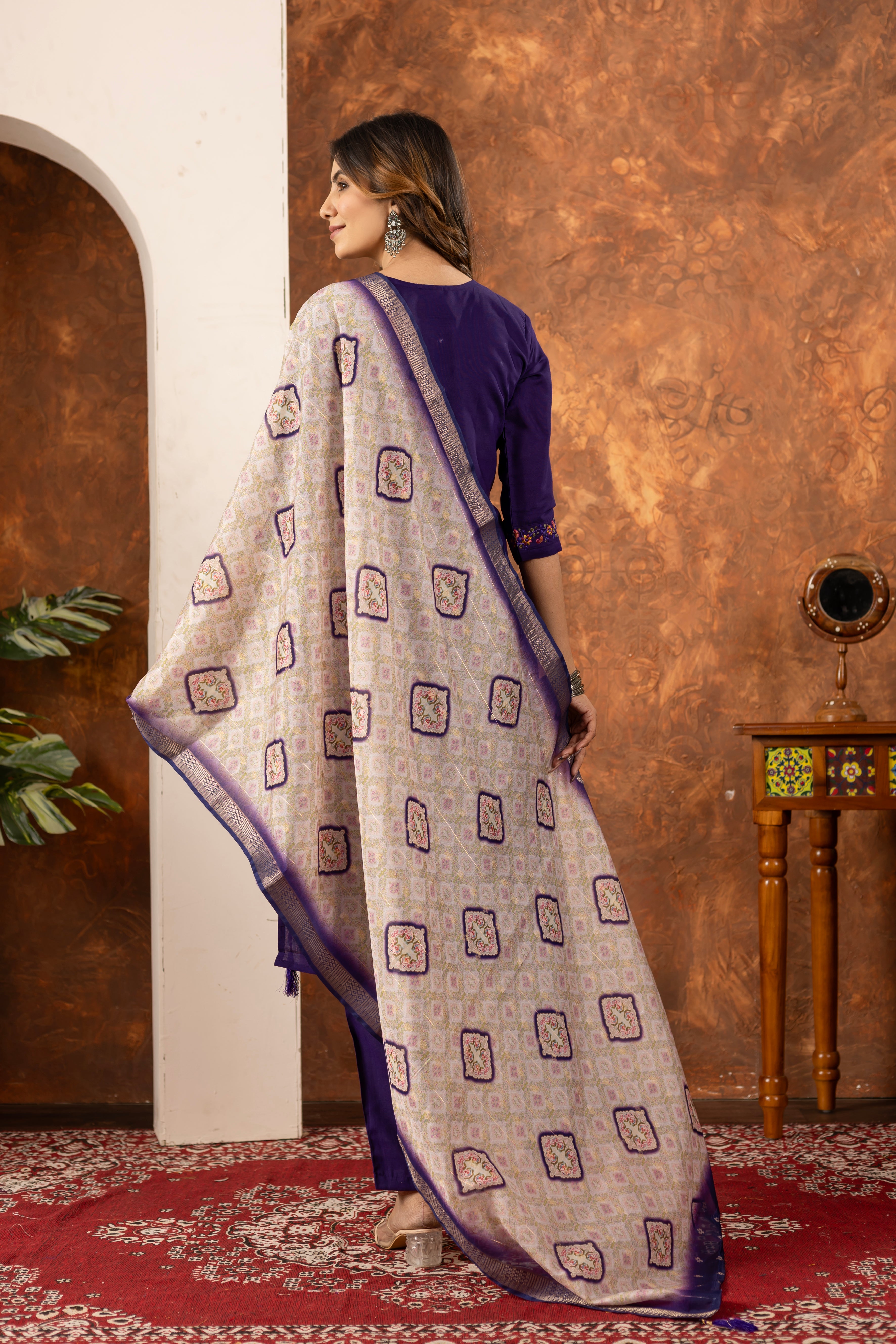 Designer Marina Silk Kurta Pant Dupatta Set