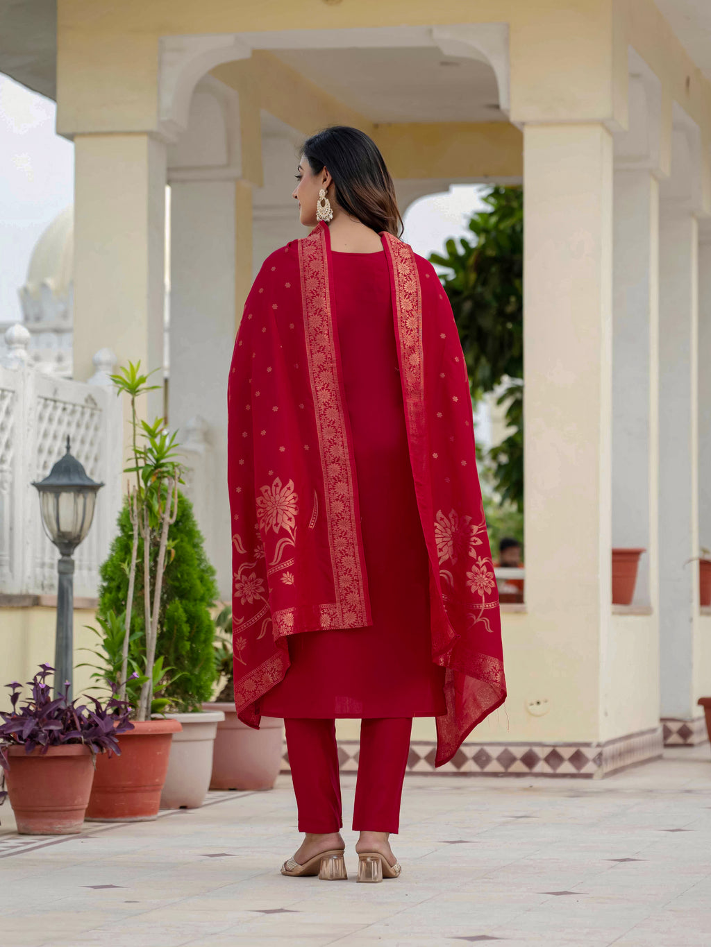 Luxury Roman Silk Embroidered Ethnic Suit Set