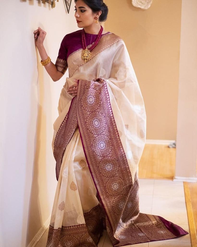 DESIGNER KANJIVARAM SILK SAREE WITH RICH GOLDEN ZARI WEAVING PALLU & BORDER WITH DESIGNER PURE SILK BLOUES