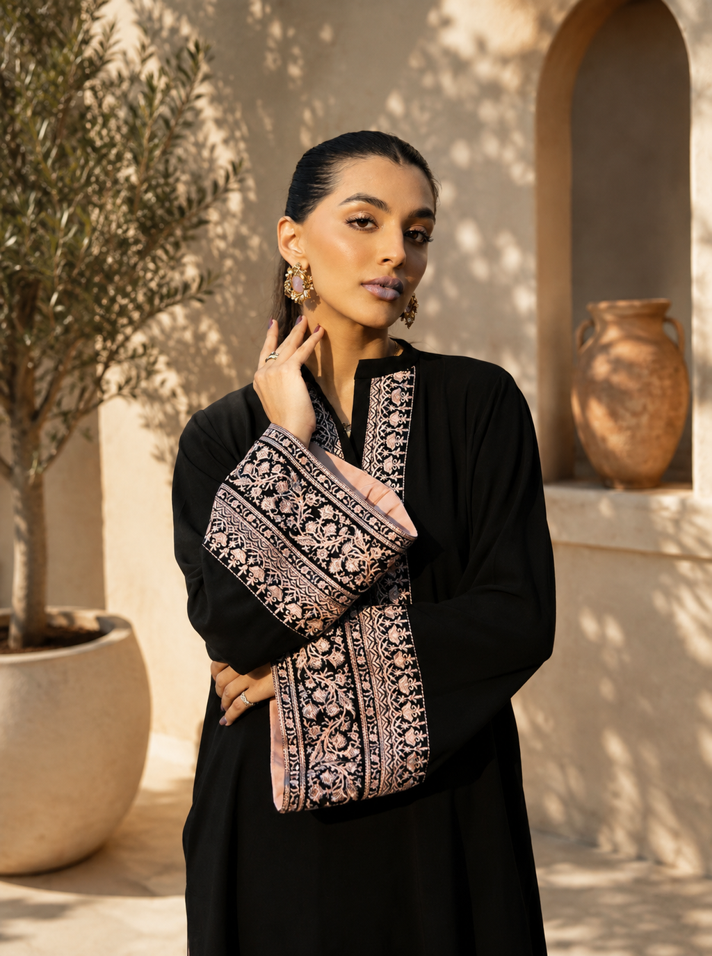 Black Rayon Thread Work Cotton Co-ord Kurta Set