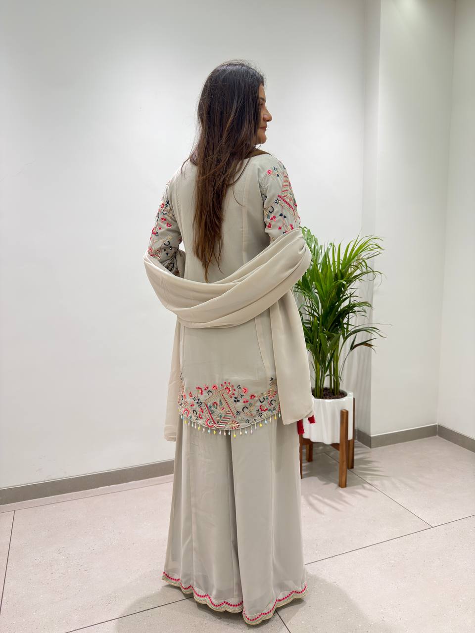 New Designer Faux Georgette Embroidery Work Suit Set