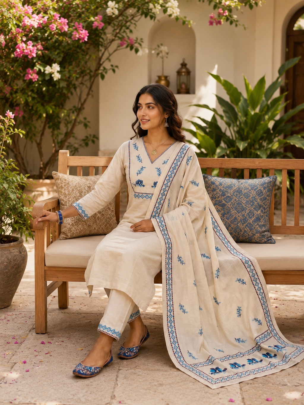 Elegant Pure Khadi Cotton Printed Salwar Suit with Sequence Handwork
