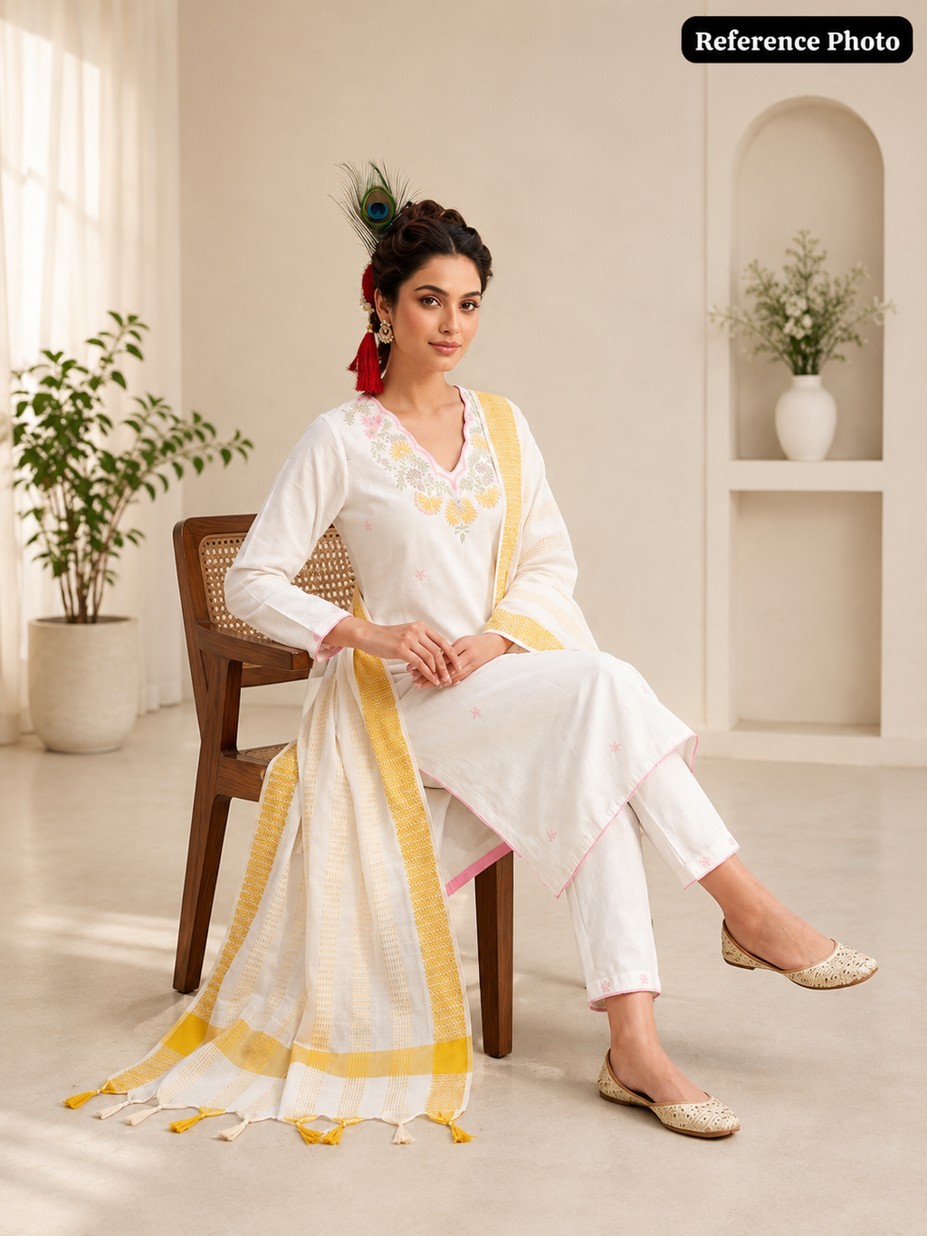Pure Khadi Cotton Multi-Thread Embroidered Kurta Pant Set with Dupatta