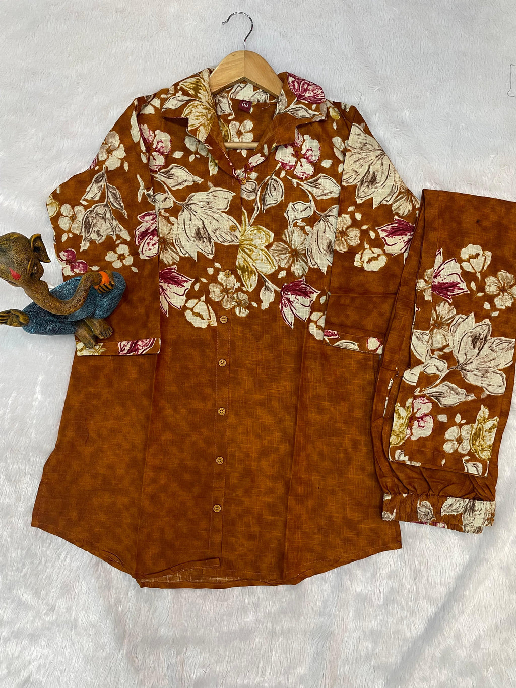 Woman's Designer Cotton Co-ord Set With Floral Print