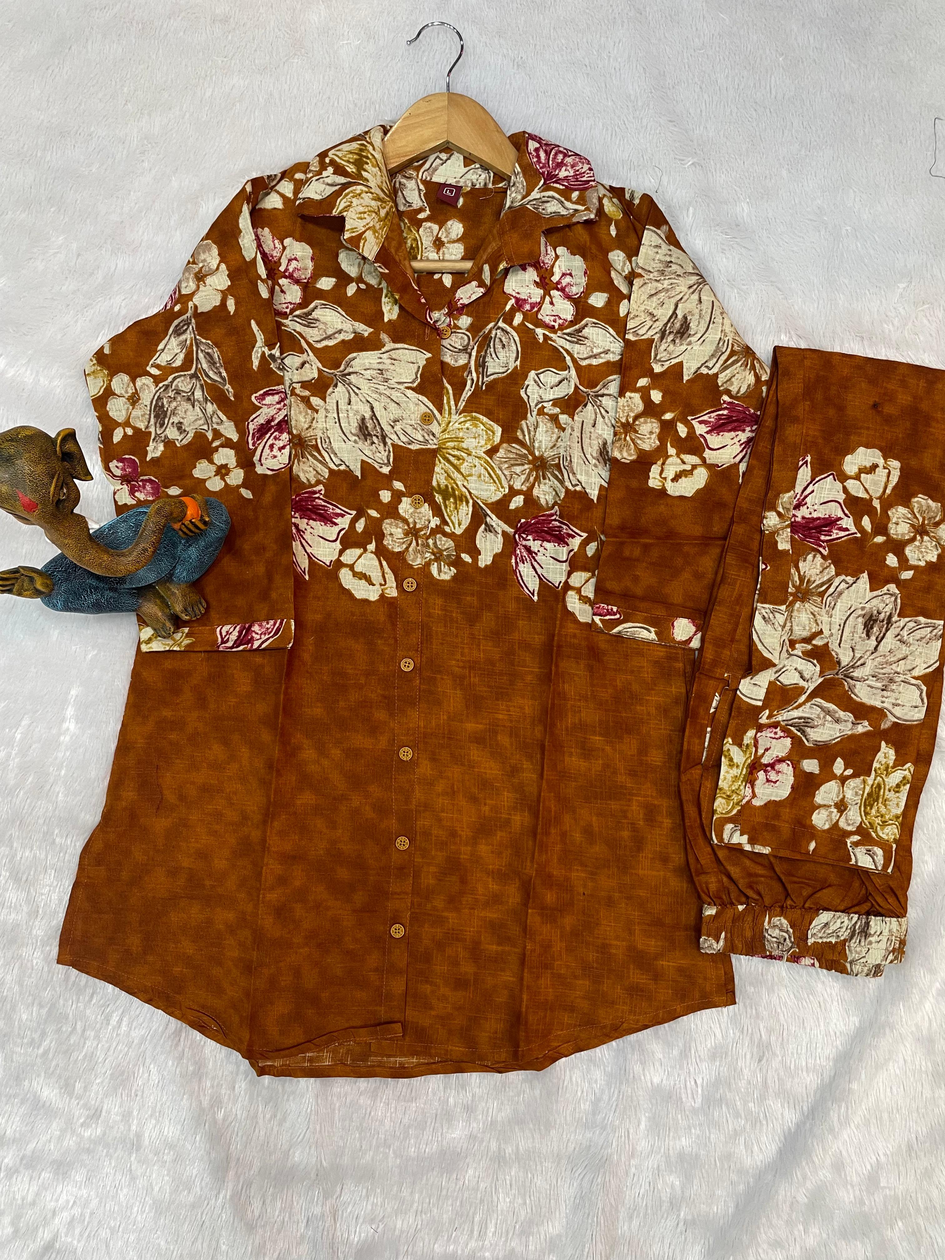 Woman's Designer Cotton Co-ord Set With Floral Print