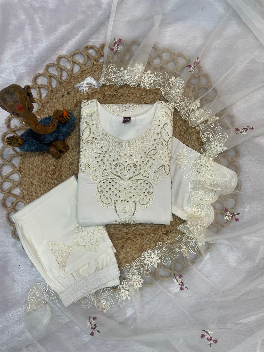 Luxury Viscose Roman Silk Embroidered Kurta Set
