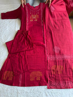Very Beautiful Magenta Pure Cotton Suit  Set With Real Mirror Work