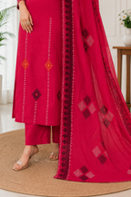 Attractive Rani Pink Pure Cotton Ethnic Suit Set with Hand Block Print Work