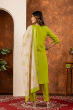 Women’s Marina Silk Embroidered Straight Suit Set