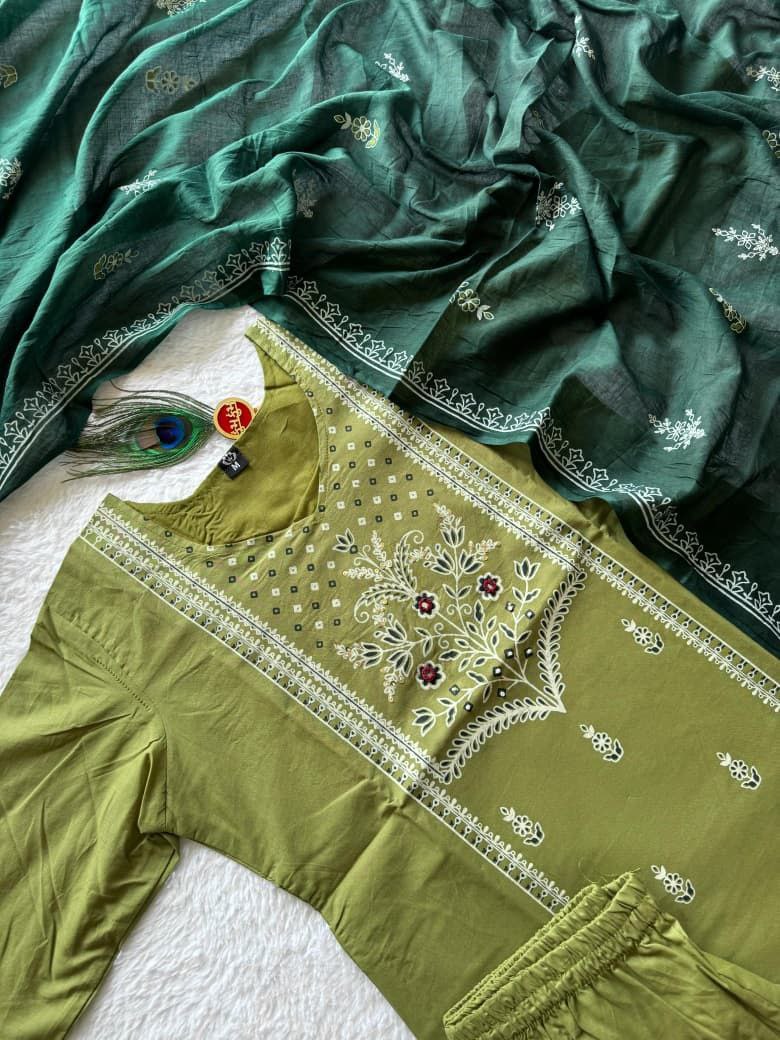 Elegant Green Hand Block Printed Pure Cotton Suit Set
