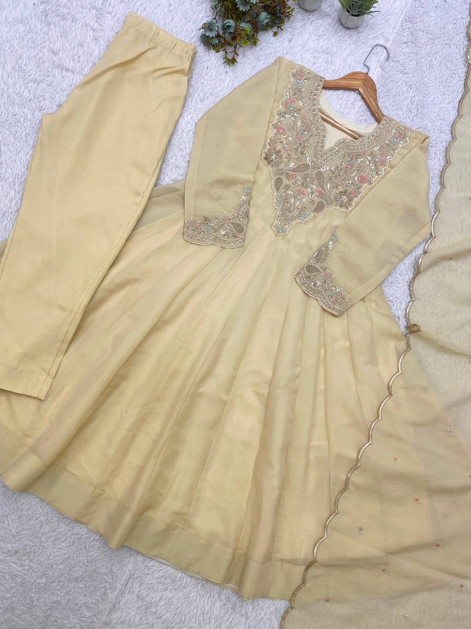 Very Beautiful Festive Sequence Embroidered Coss Moss Anarkali Suit Set