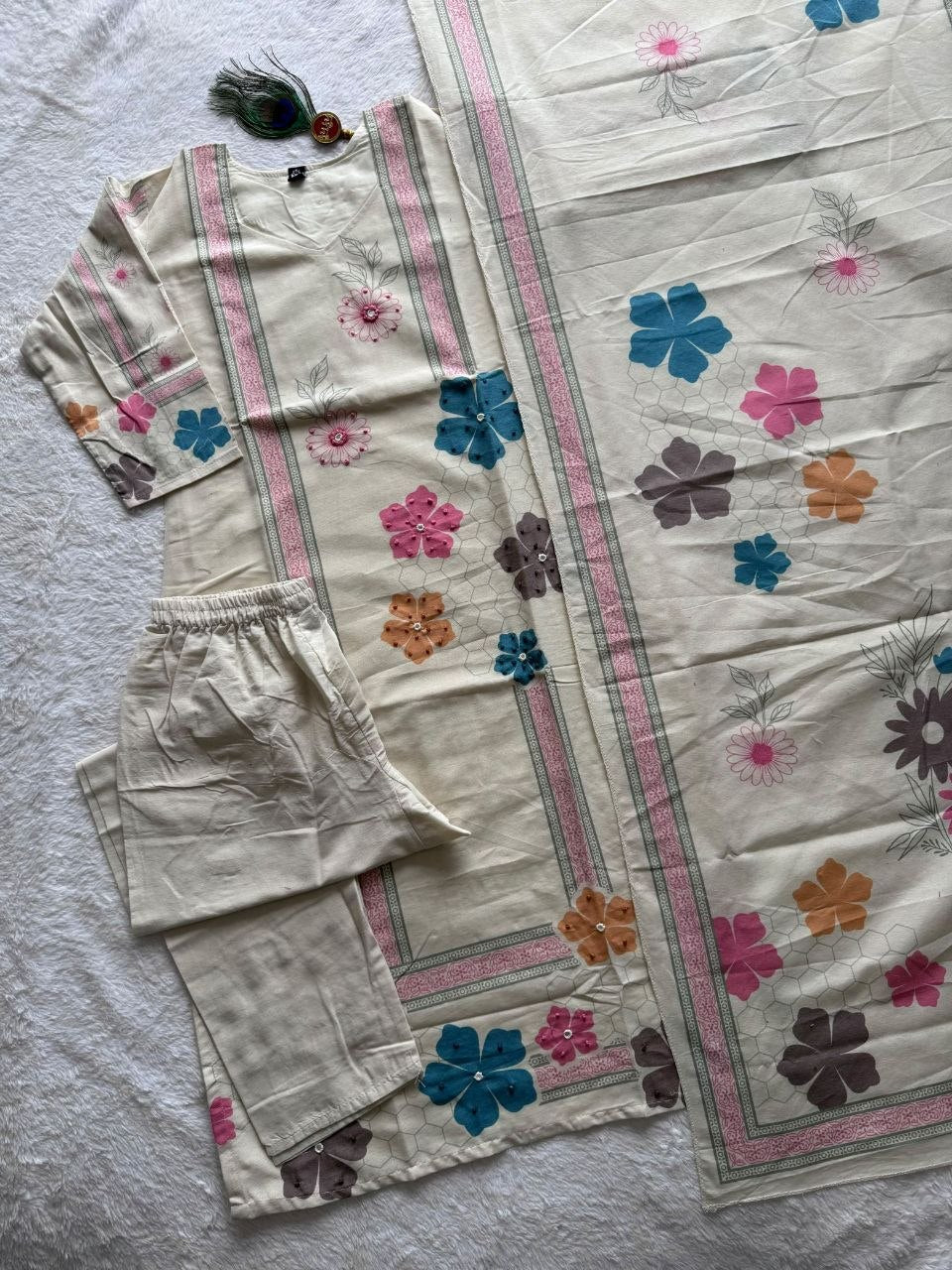 Very Attractive Pure Khadi Cotton Multi-Thread Handwork A-Line Kurta Set