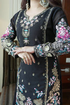 Elegant Black Fox Georgette Designer Suit Set With Embroidery Dupatta