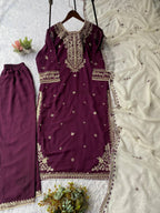 Elegant Royal Purple Faux Georgette Sequence Embroidery Salwar Suit Set