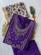 Premium Roman Silk Embroidered Suit Set with Kalamkari Dupatta