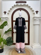 Black Rayon Thread Work Cotton Co-ord Kurta Set