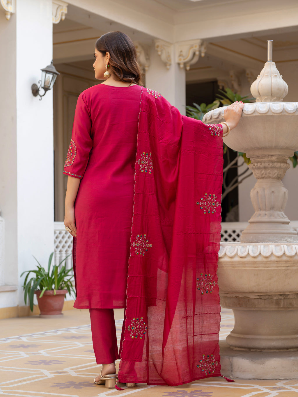 Pink Mango Silk Traditional Dress with Embroidered Dupatta
