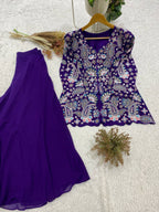 Festive Designer Royal Purple Georgette Indo-Western Set