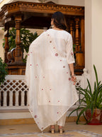 Women’s White Embroidered Mango Silk 3-Piece Suit Set