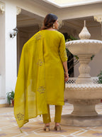 Luxury Pure Viscose Mango Silk Floral Embroidered Suit Set