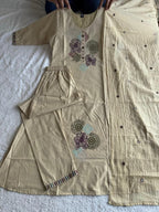 Elegant Beige Pure Cotton Thread Embroidery Suit Set