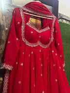 Neha Elegant Red Faux Georgette Anarkali Suit Set