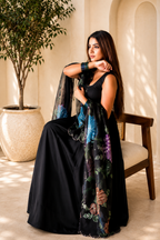 Premium Black Natural Crepe Anarkali Suit Set With Colorful Floral Dupatta