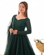 Emerald Grace Soft Georgette Silk Anarkali Suit Set with Ruffle Dupatta