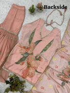 Elegant Blush Pink Sequence Embroidery Soft Organza Sharara Suit Set