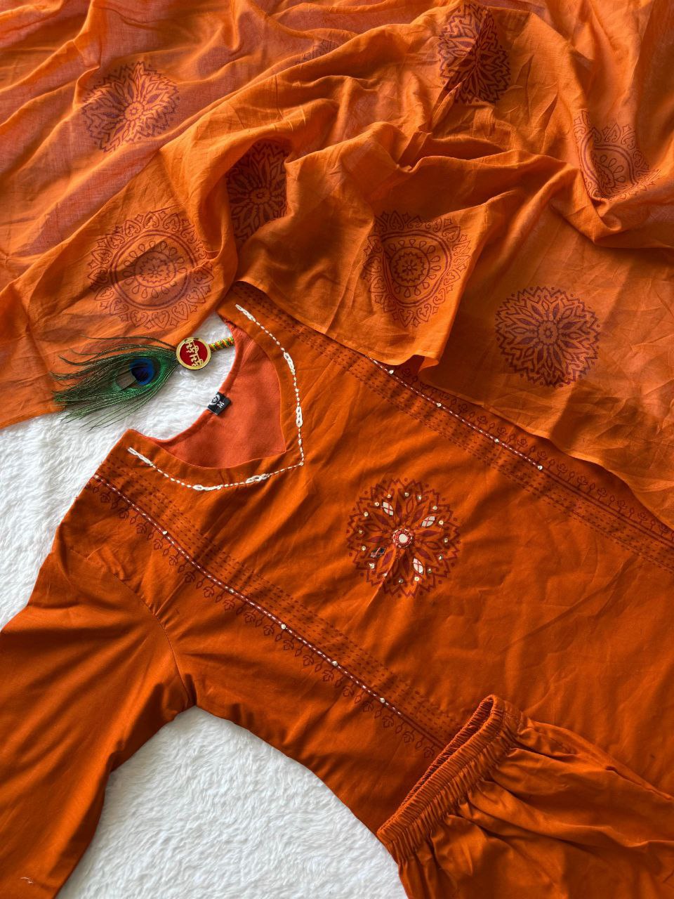 Premium Rust Orange Hand Block Print Pure Cotton Suit Set
