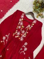 New Designer Festive Embroidery Mul Chanderi Anarkali Suit Set