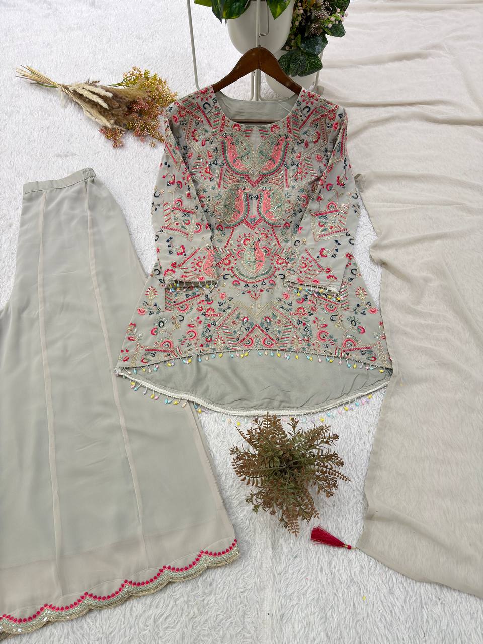 New Designer Faux Georgette Embroidery Work Suit Set