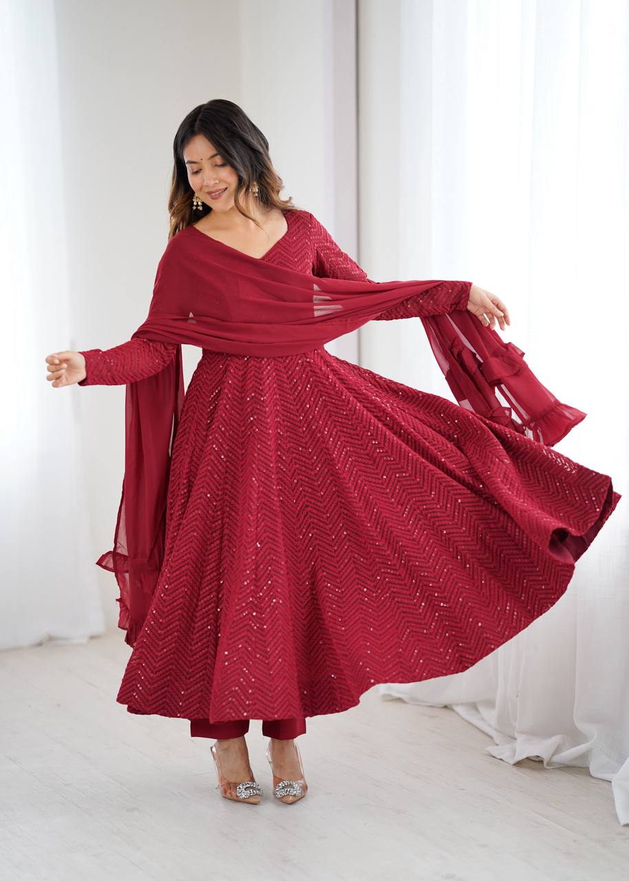 Premium Embroidered Soft Fox Georgette Anarkali Suit Set with Dupatta