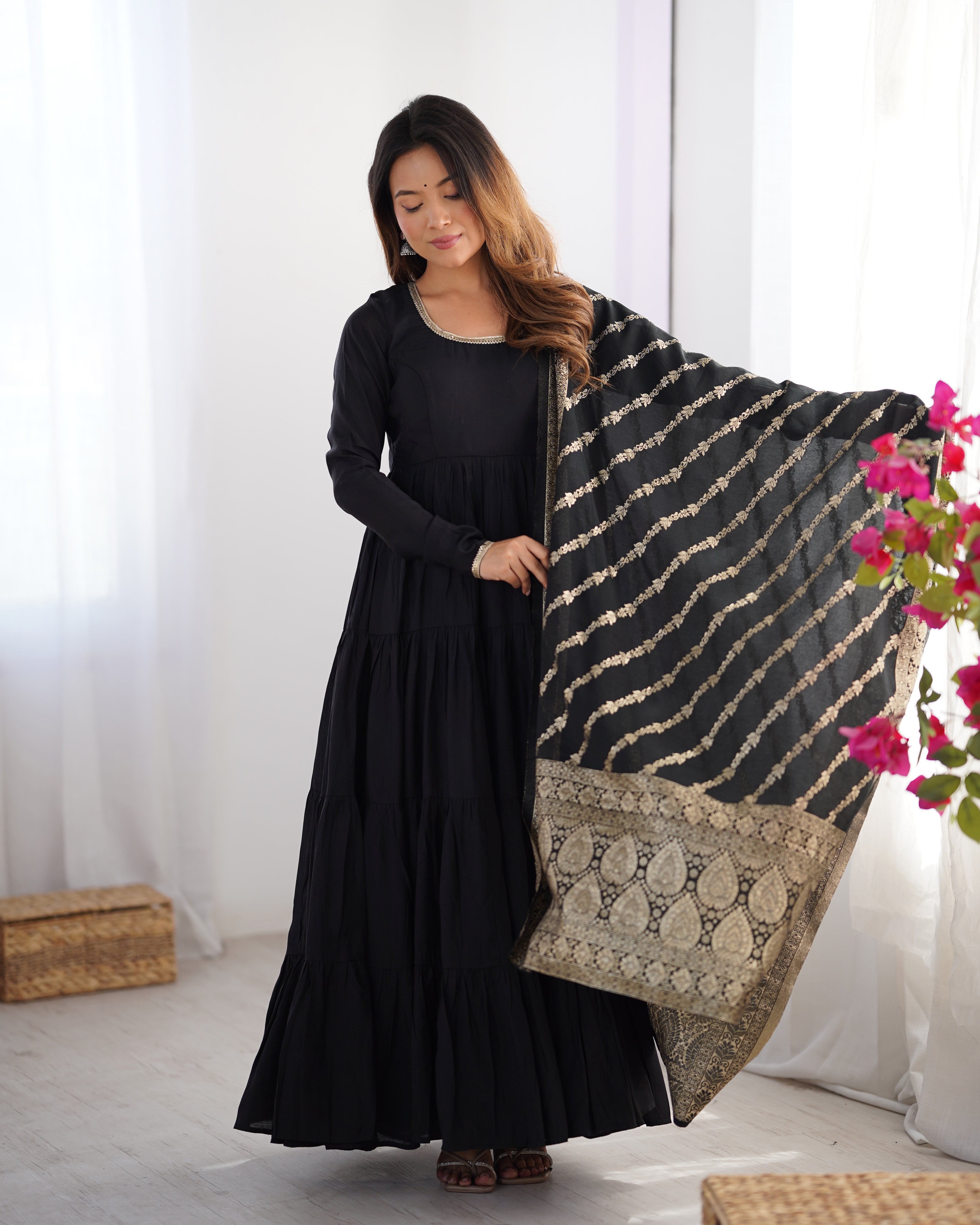 Party Wear Roman Silk Anarkali Suit Set With Premium Dupatta