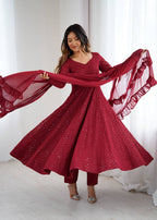 Premium Embroidered Soft Fox Georgette Anarkali Suit Set with Dupatta