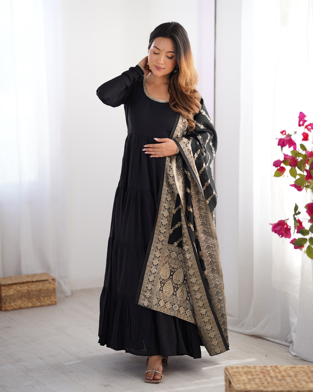 Party Wear Roman Silk Anarkali Suit Set With Premium Dupatta