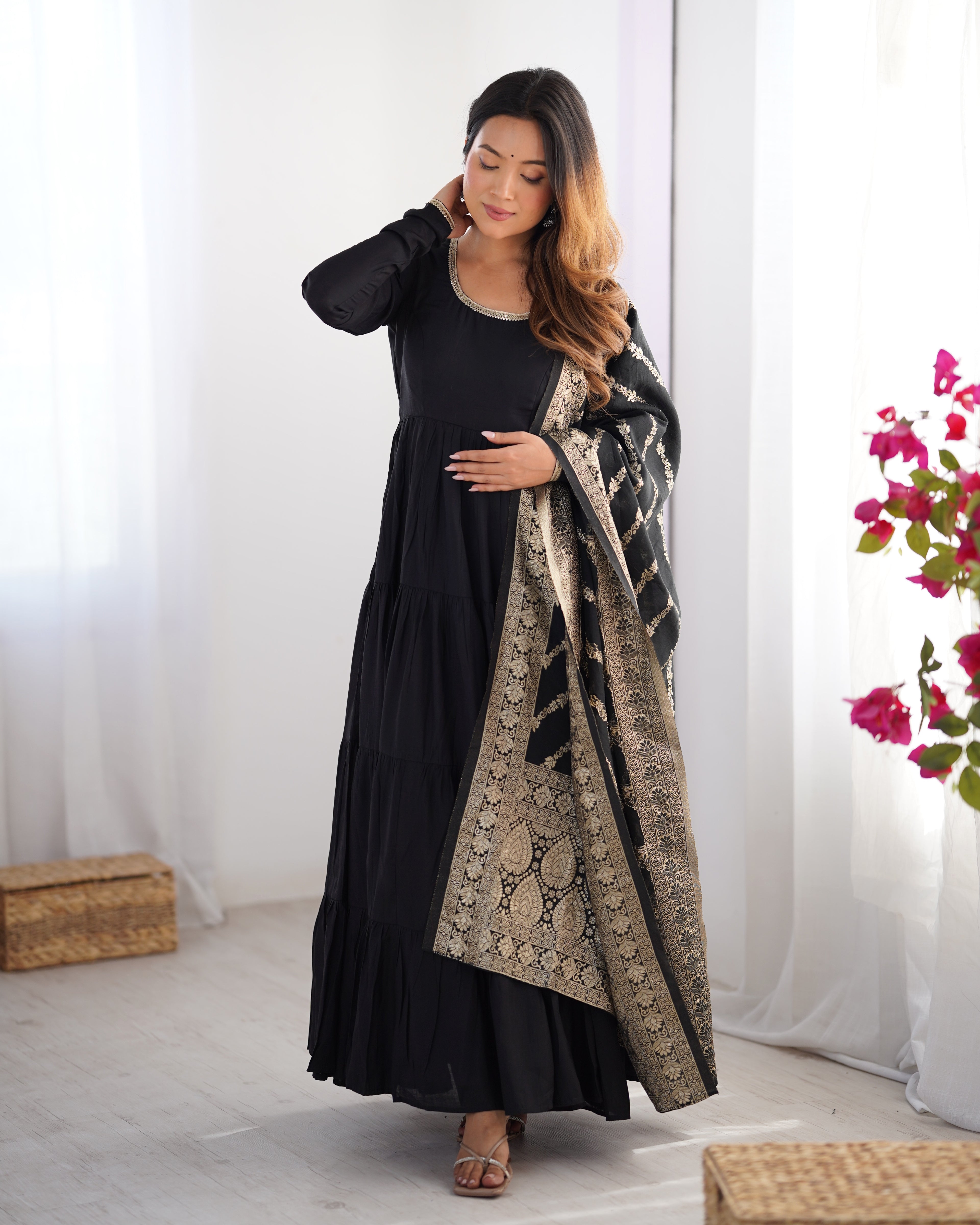Party Wear Roman Silk Anarkali Suit Set With Premium Dupatta