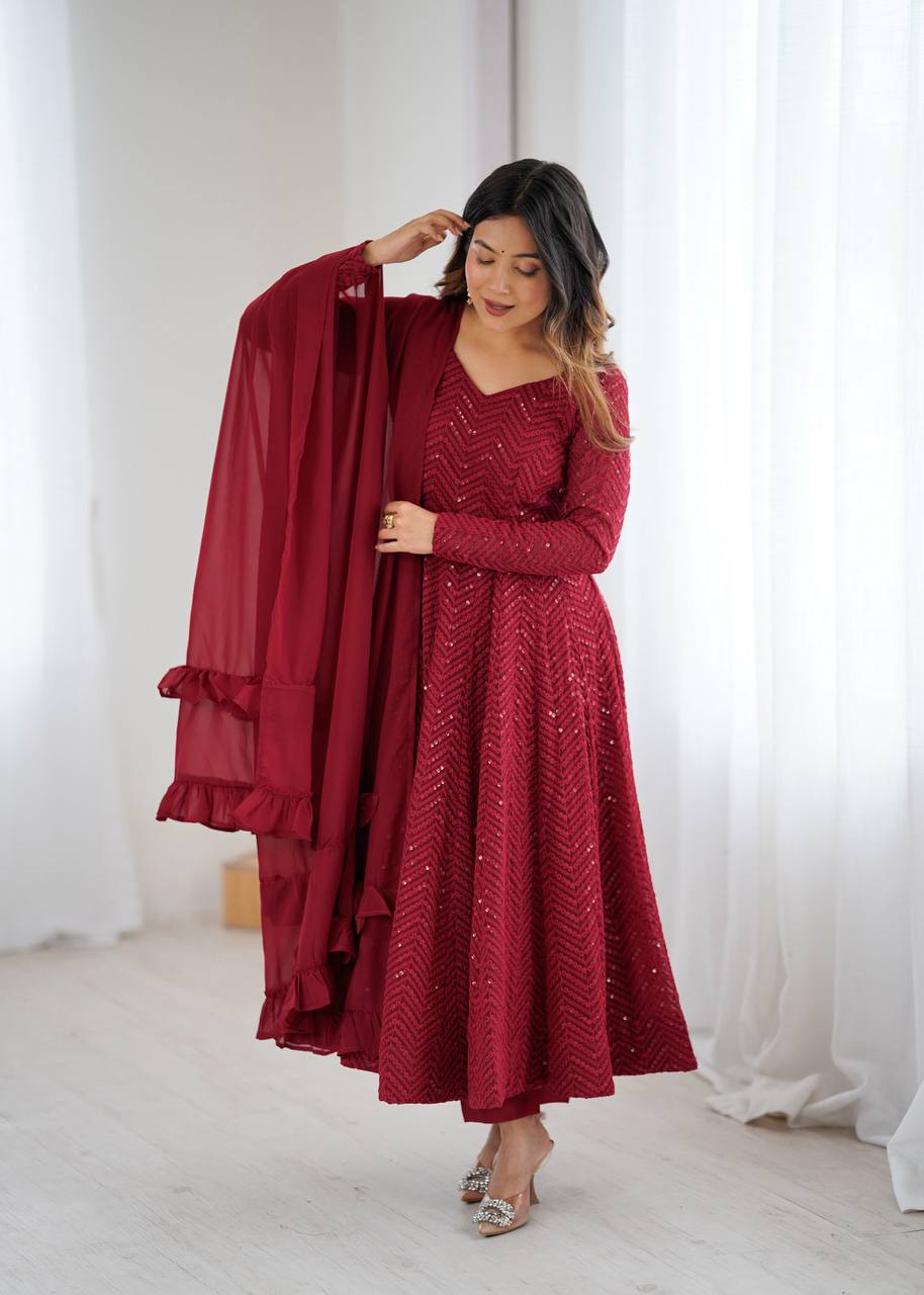 Premium Embroidered Soft Fox Georgette Anarkali Suit Set with Dupatta
