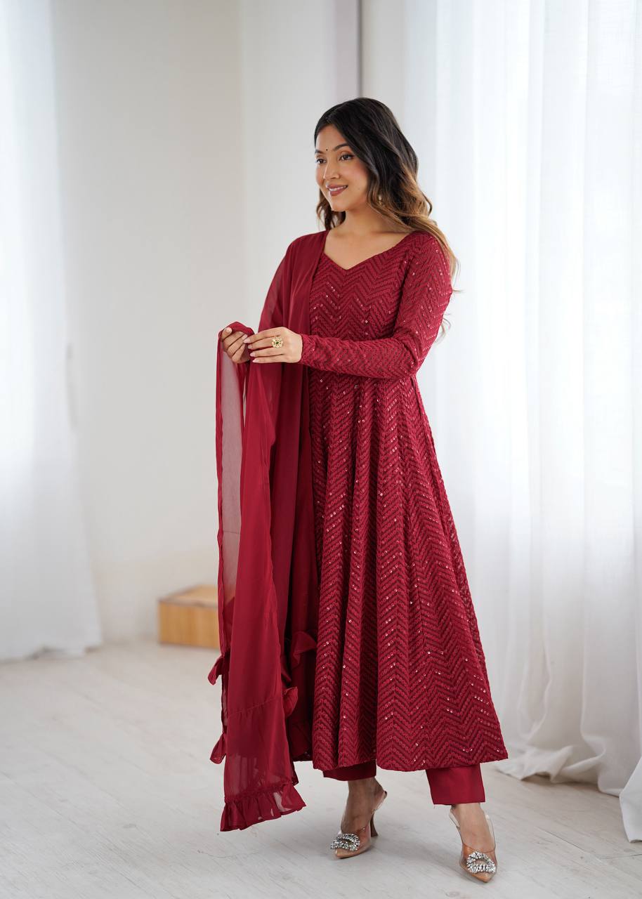 Premium Embroidered Soft Fox Georgette Anarkali Suit Set with Dupatta