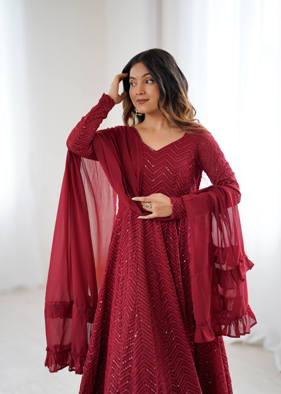 Premium Embroidered Soft Fox Georgette Anarkali Suit Set with Dupatta