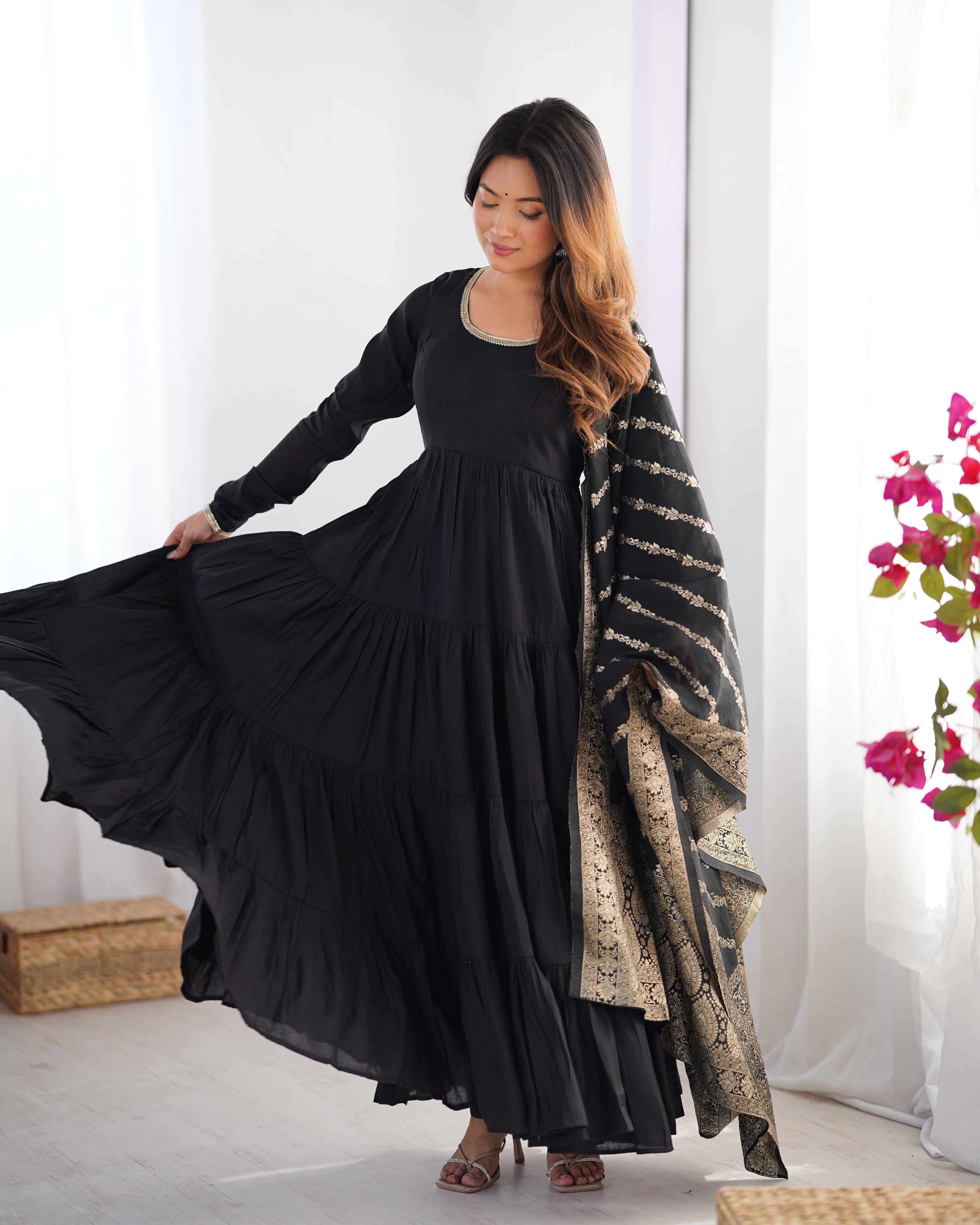 Party Wear Roman Silk Anarkali Suit Set With Premium Dupatta