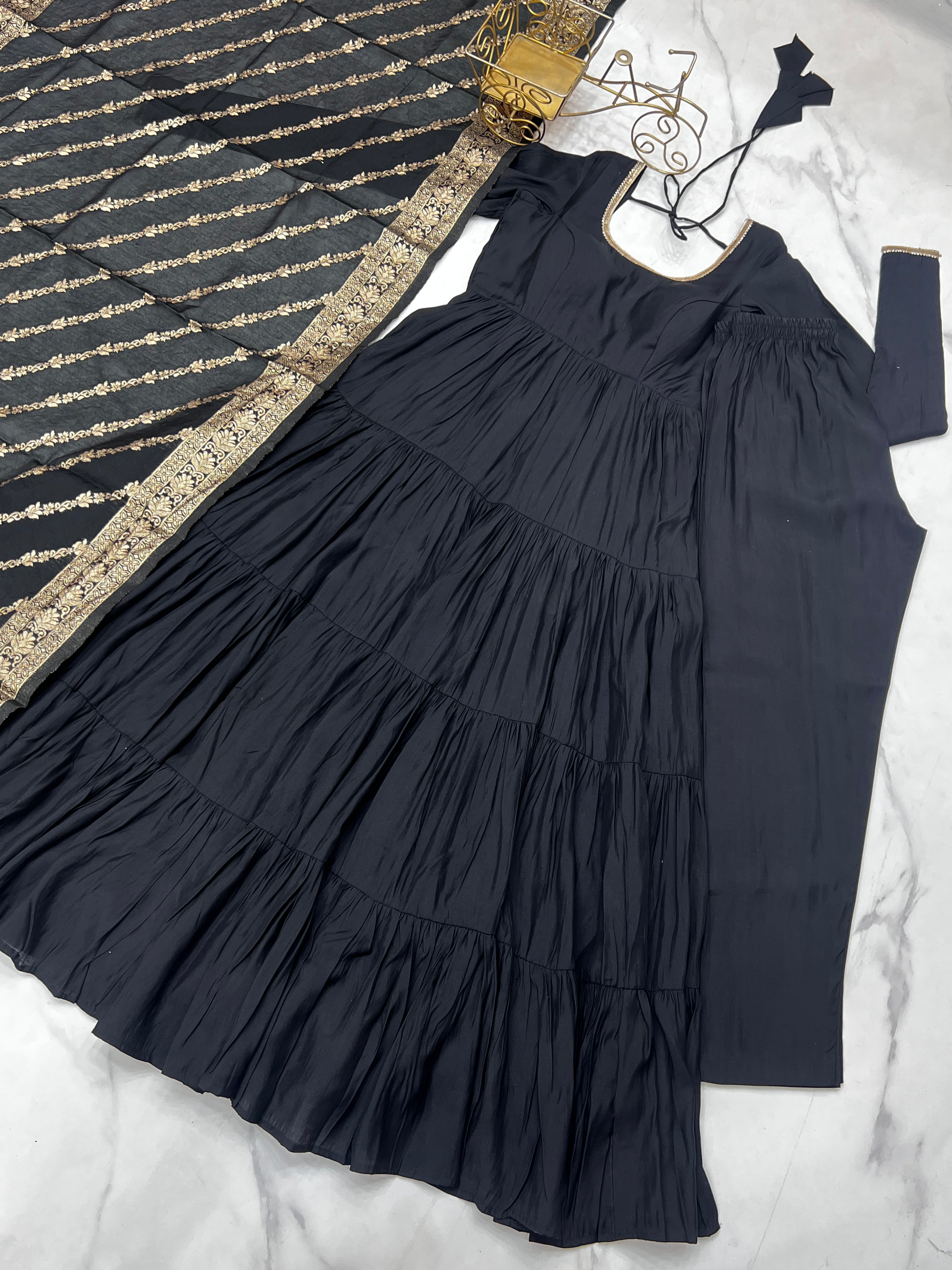Party Wear Roman Silk Anarkali Suit Set With Premium Dupatta