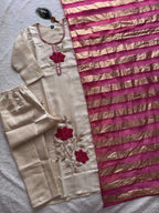 Elegant Beige Premium Roman Silk Beads Embroidered Suit Set