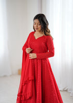 Designer Embroidered Soft Fox Georgette Anarkali Suit Set with Dupatta