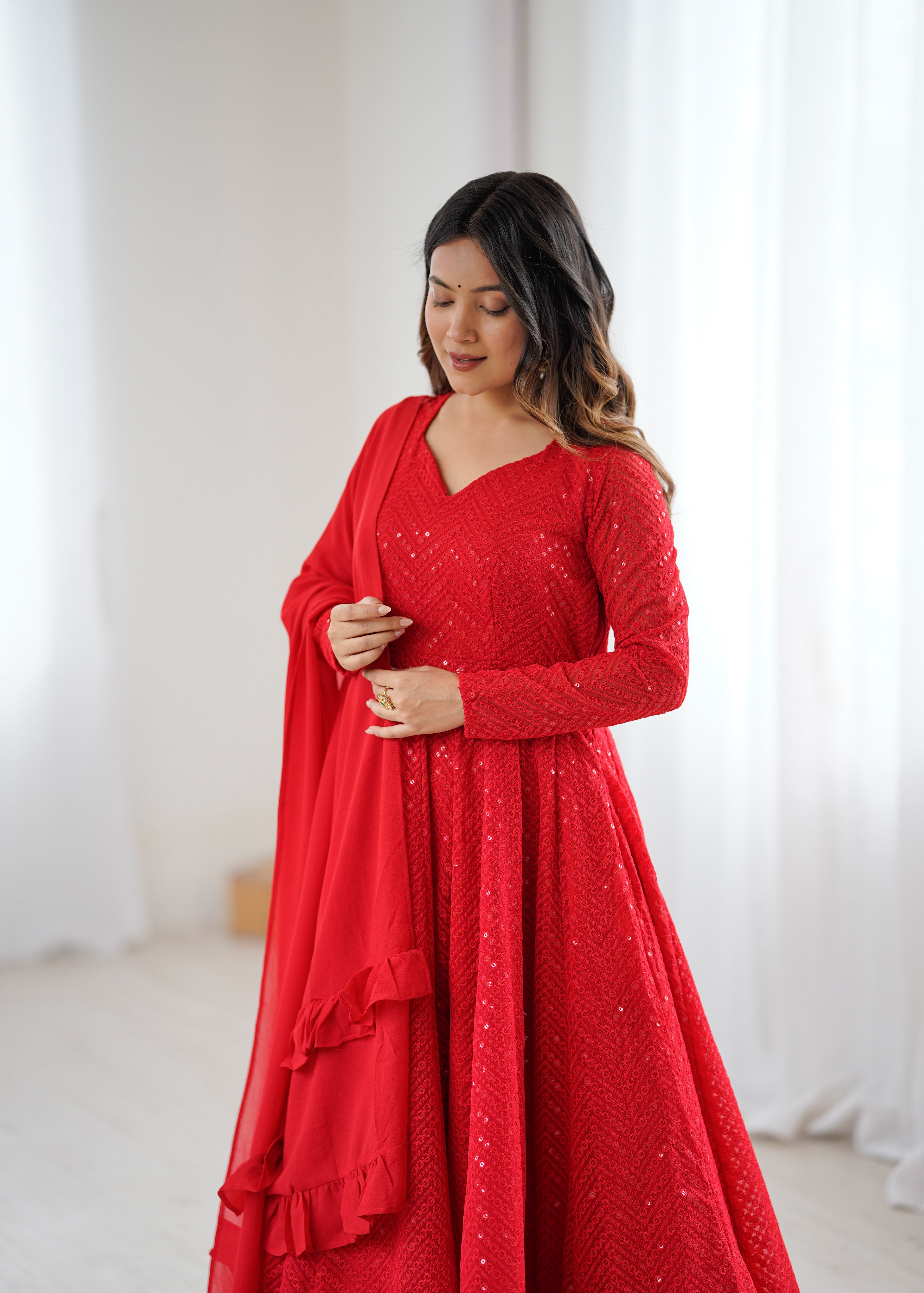 Designer Embroidered Soft Fox Georgette Anarkali Suit Set with Dupatta
