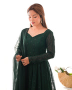 Emerald Grace Soft Georgette Silk Anarkali Suit Set with Ruffle Dupatta