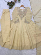Very Beautiful Festive Sequence Embroidered Coss Moss Anarkali Suit Set