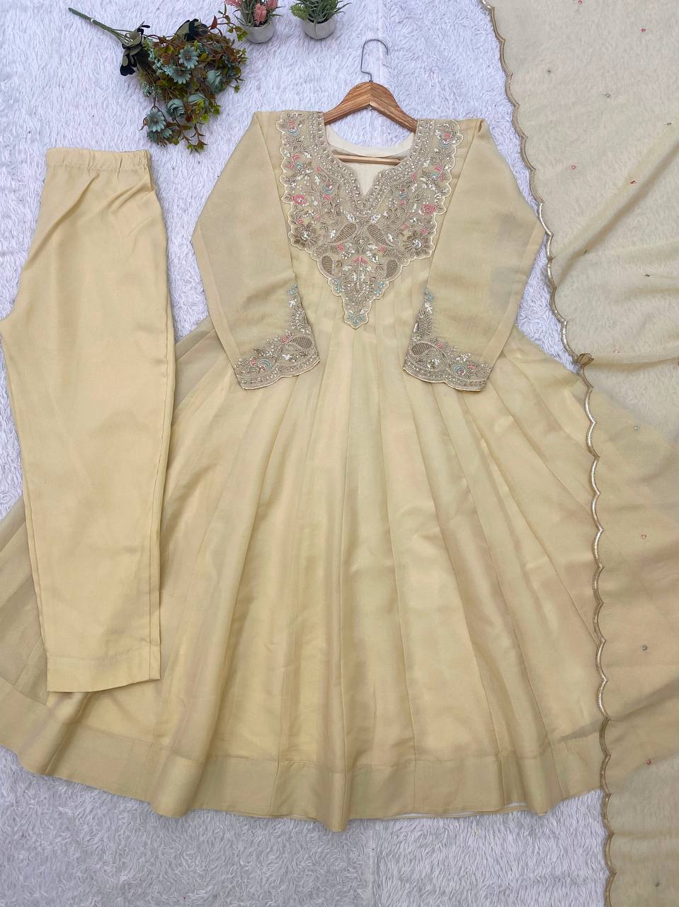 Very Beautiful Festive Sequence Embroidered Coss Moss Anarkali Suit Set